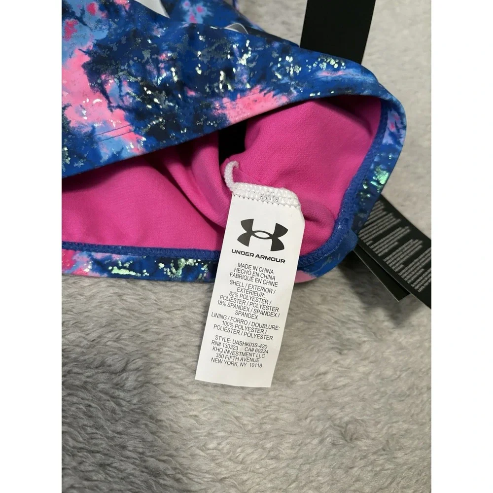 New Under‎ Armour Girls 12 Photon Blue Pink Swim Suit Top Only UPF 50 - Picture 6 of 9